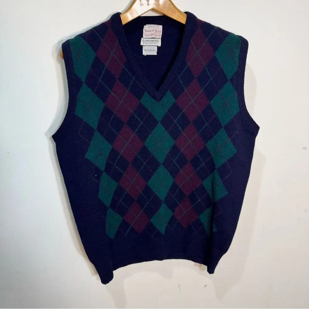 * House of Walsh VTG 1960s Men’s Golf Argyle Sweater Preppy Old Money 44 XL